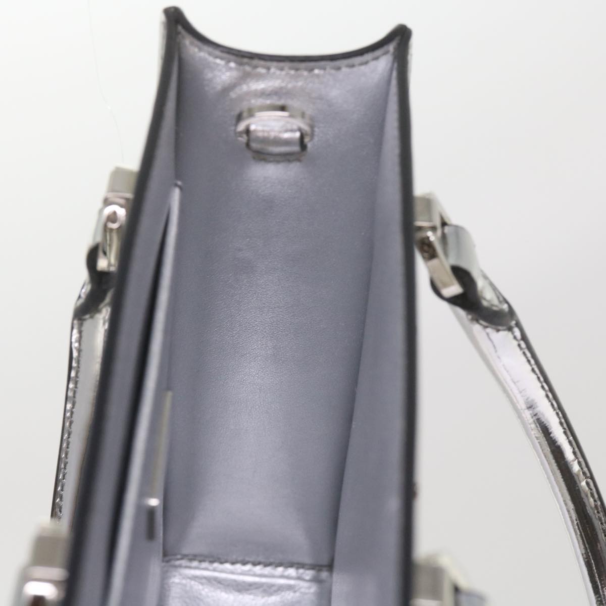 PRADA Hand Bag Metallic leather Silver Auth 59813S