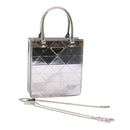 PRADA Hand Bag Metallic leather Silver Auth 59813SV-1