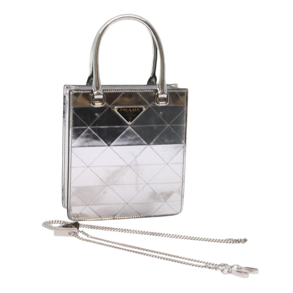 PRADA Hand Bag Metallic leather Silver Auth 59813SV
