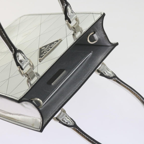 PRADA Hand Bag Metallic leather Silver Auth 59813SV