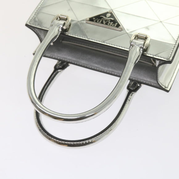 PRADA Hand Bag Metallic leather Silver Auth 59813SV
