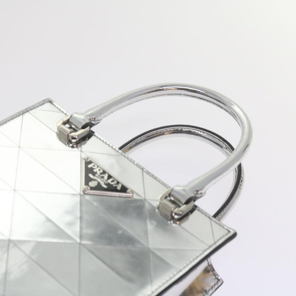 PRADA Hand Bag Metallic leather Silver Auth 59813SV