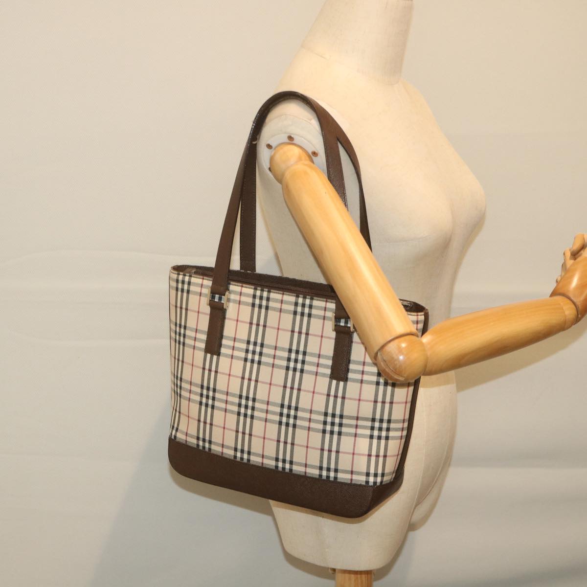 BURBERRY Nova Check Tote Bag Nylon Beige Auth 59816