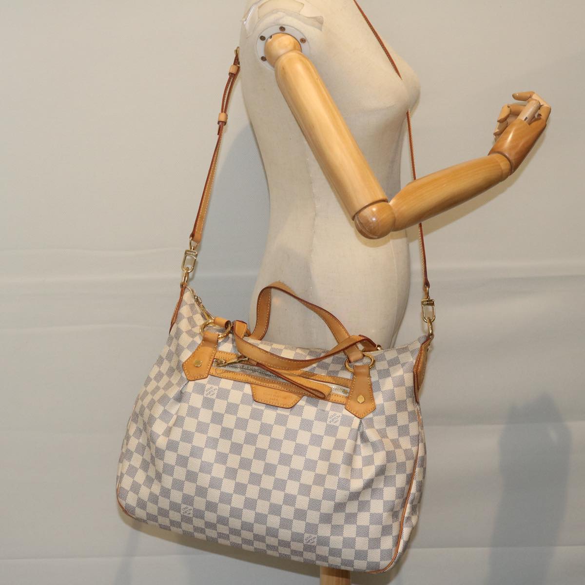 LOUIS VUITTON Damier Azur Ivora MM Shoulder Bag 2way N41133 LV Auth 59834