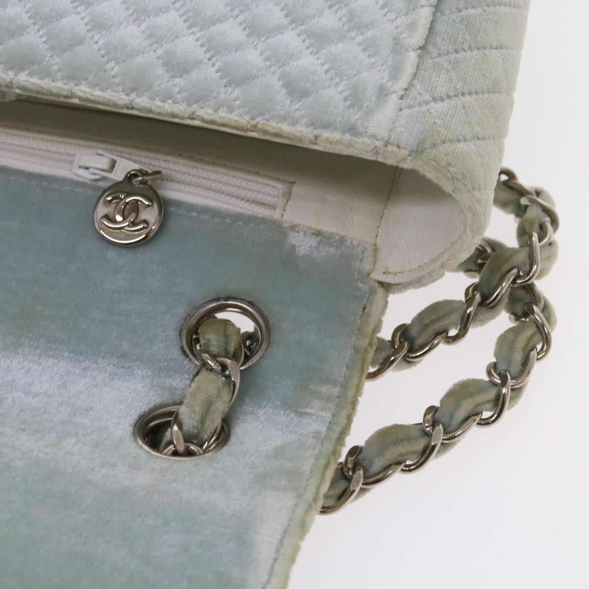 CHANEL Matelasse Chain Shoulder Bag Velor Light Blue CC Auth 59868A