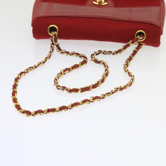 CHANEL Matelasse Chain Shoulder Bag Canvas Red CC Auth 59869A
