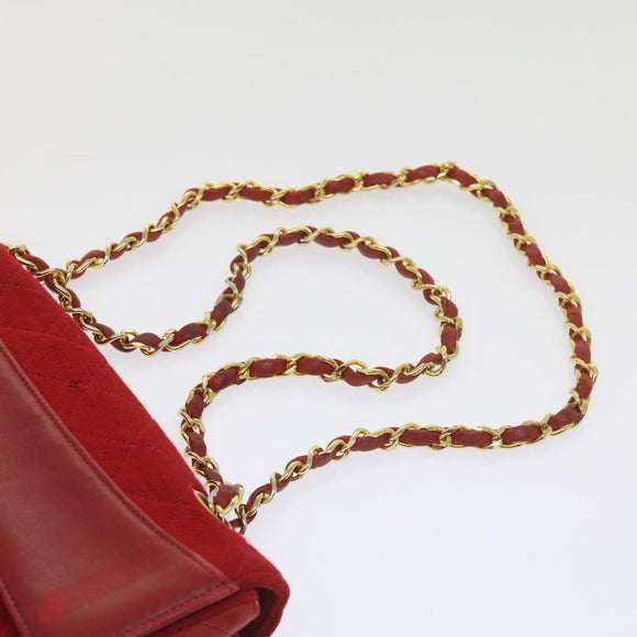 CHANEL Matelasse Chain Shoulder Bag Canvas Red CC Auth 59869A