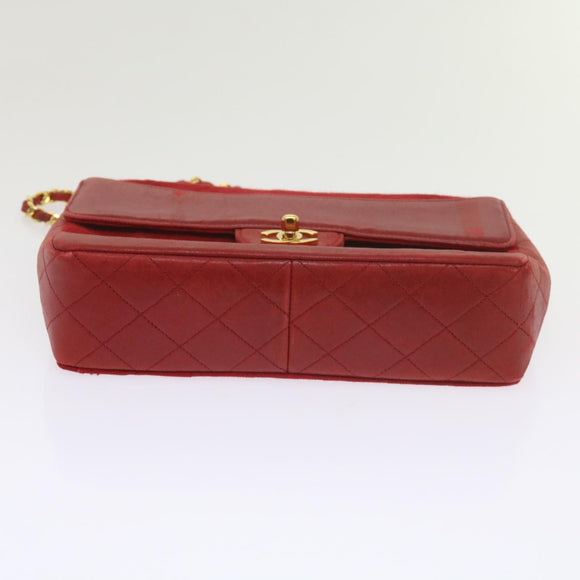 CHANEL Matelasse Chain Shoulder Bag Canvas Red CC Auth 59869A