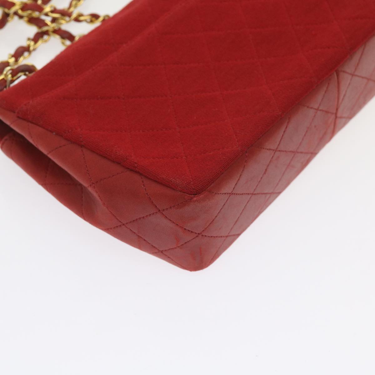 CHANEL Matelasse Chain Shoulder Bag Canvas Red CC Auth 59869A