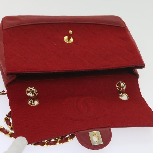 CHANEL Matelasse Chain Shoulder Bag Canvas Red CC Auth 59869A