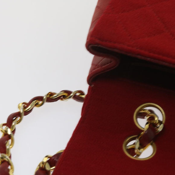 CHANEL Matelasse Chain Shoulder Bag Canvas Red CC Auth 59869A