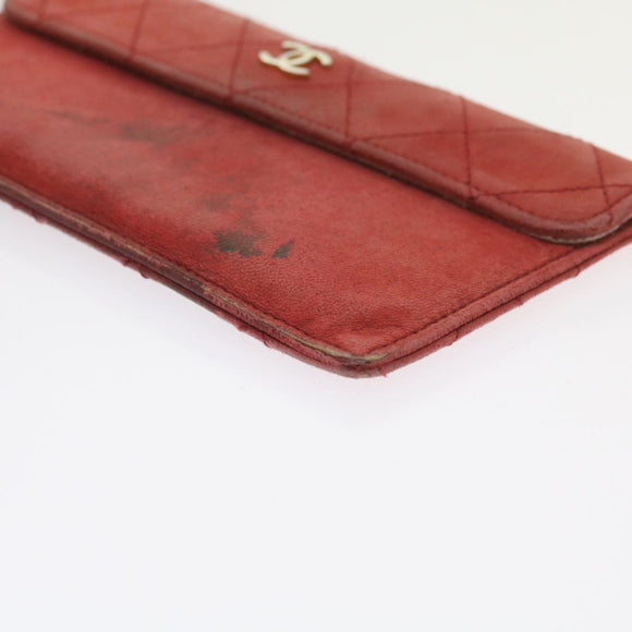 CHANEL Matelasse Chain Shoulder Bag Canvas Red CC Auth 59869A