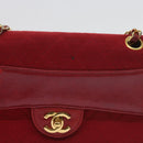 CHANEL Matelasse Chain Shoulder Bag Canvas Red CC Auth 59869A-2