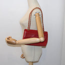 CHANEL Matelasse Chain Shoulder Bag Canvas Red CC Auth 59869A-48