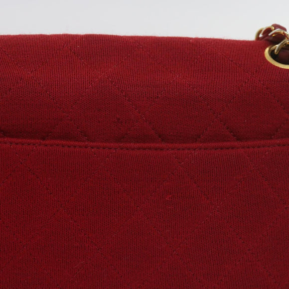 CHANEL Matelasse Chain Shoulder Bag Canvas Red CC Auth 59869A