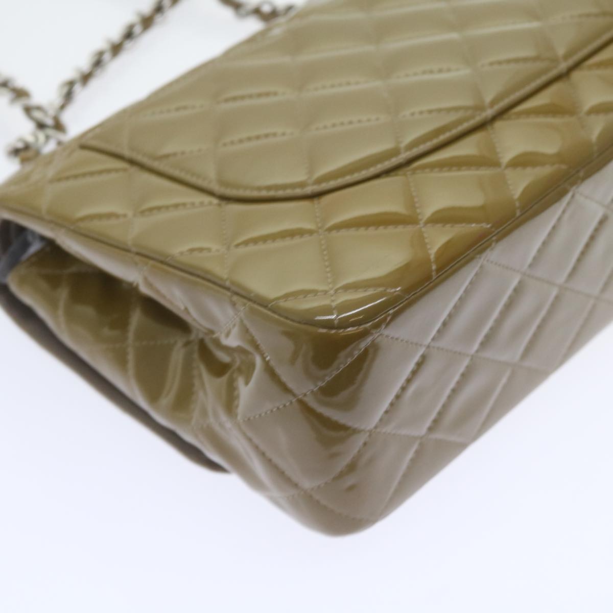 CHANEL Matelasse Chain Shoulder Bag Patent leather Khaki CC Auth 59886A