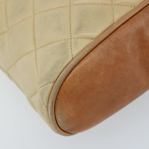 CHANEL Matelasse Chain Shoulder Bag Lamb Skin Beige CC Auth 59907A