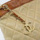 CHANEL Matelasse Chain Shoulder Bag Lamb Skin Beige CC Auth 59907A-14