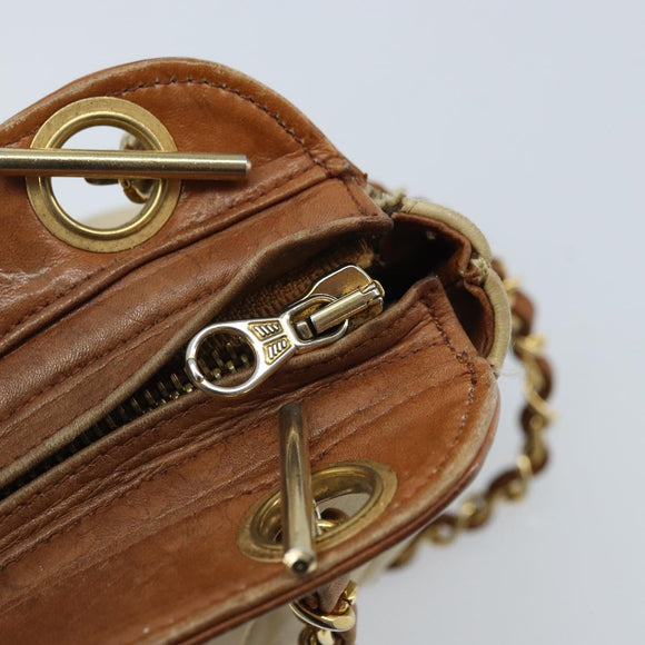 CHANEL Matelasse Chain Shoulder Bag Lamb Skin Beige CC Auth 59907A