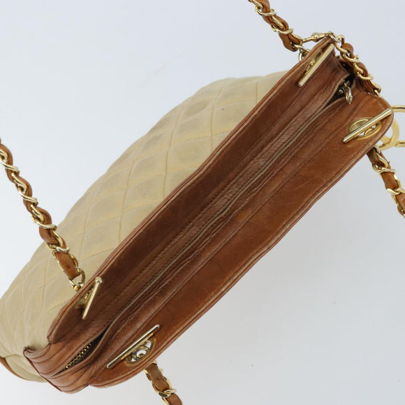 CHANEL Matelasse Chain Shoulder Bag Lamb Skin Beige CC Auth 59907A