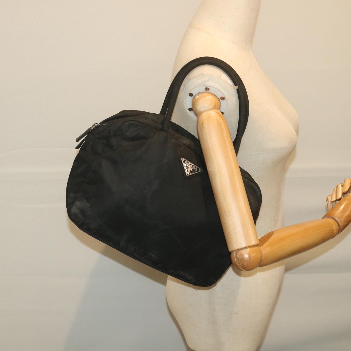 PRADA Hand Bag Nylon Black Auth 59970