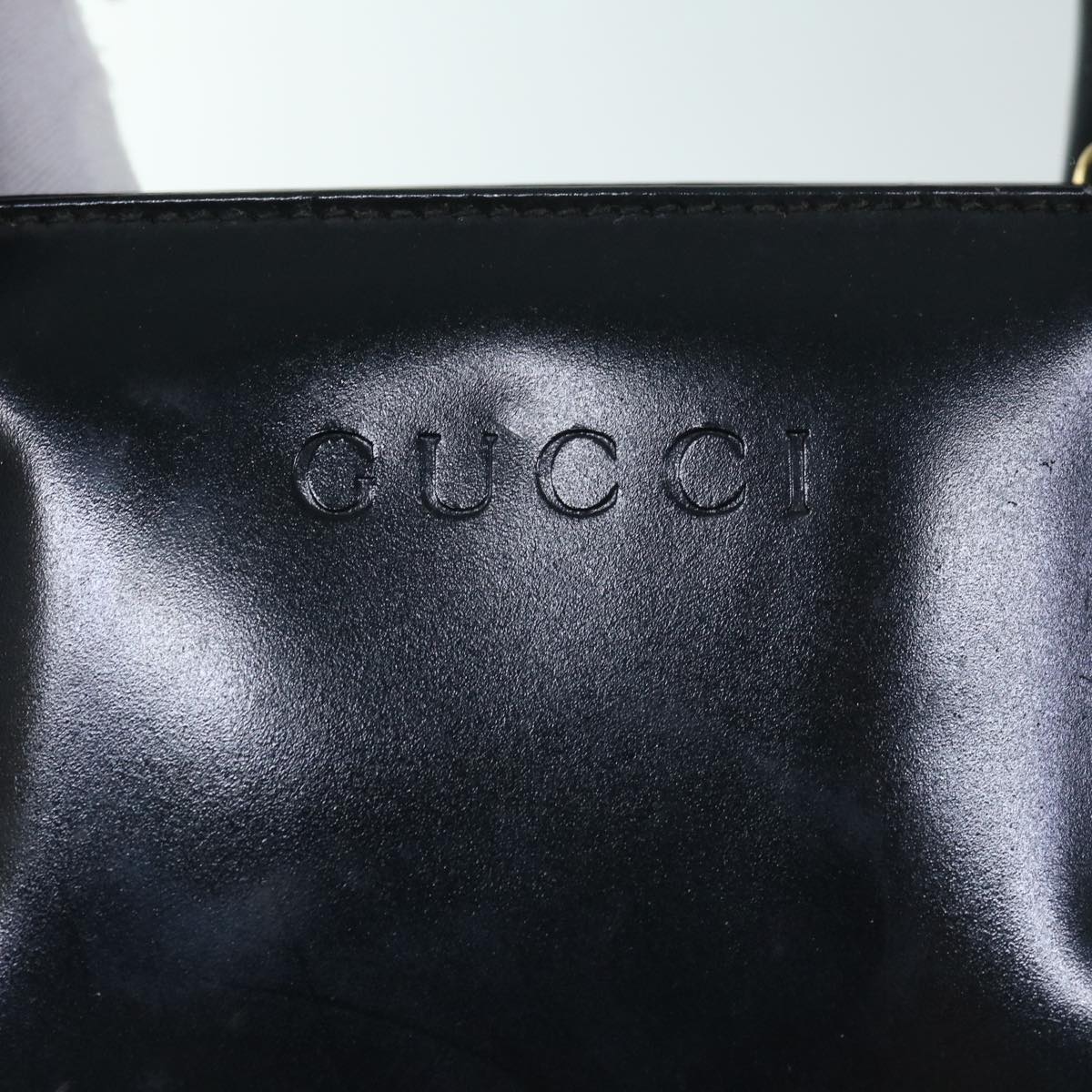 GUCCI Hand Bag Enamel Black 000 1046 0503 Auth 60024