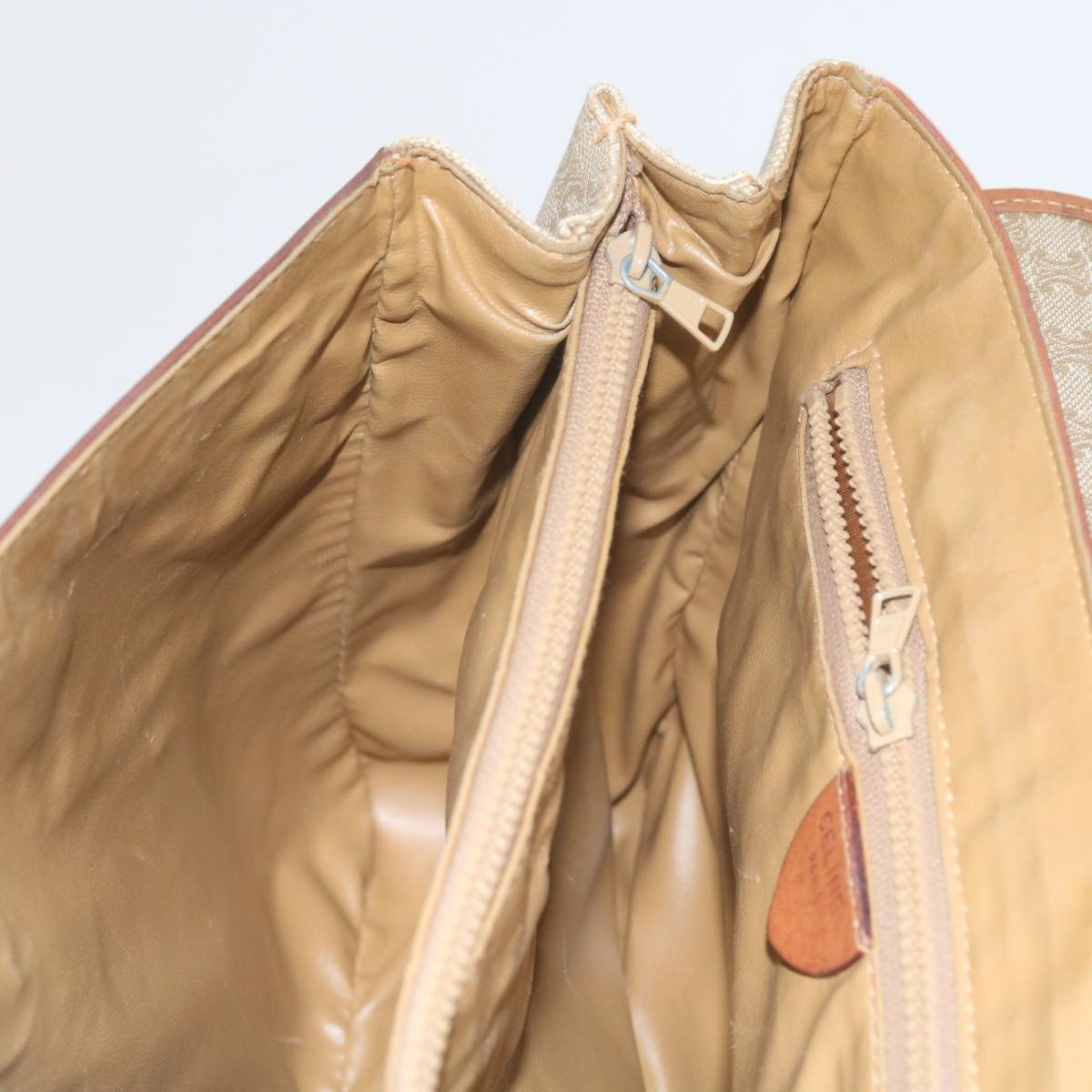 CELINE Macadam Canvas Shoulder Bag Beige Auth 60074