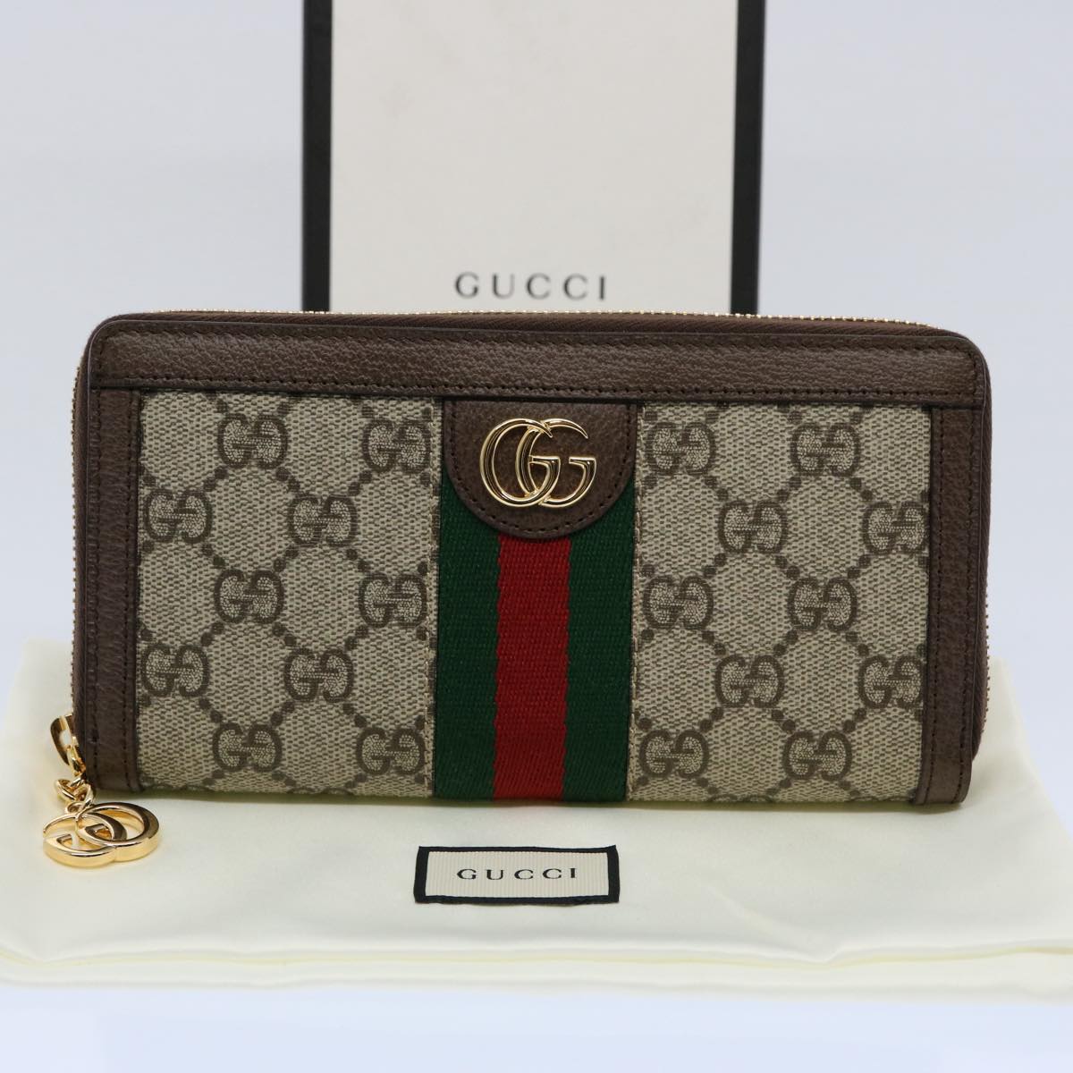 GUCCI GG Offdia Web Sherry Line Long Wallet Beige Red Green 523154 Auth 60075S