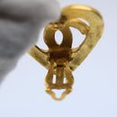 CHANEL heart Earring Gold Tone CC Auth 60077A-12
