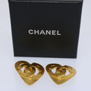 CHANEL heart Earring Gold Tone CC Auth 60077A-14