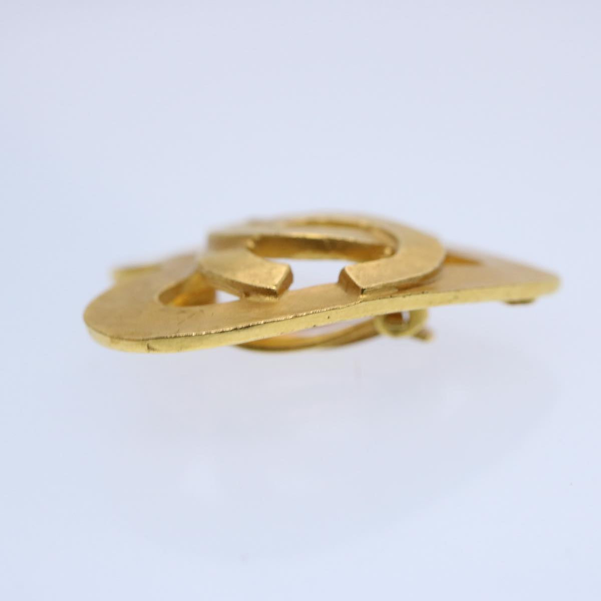 CHANEL heart Earring Gold Tone CC Auth 60077A