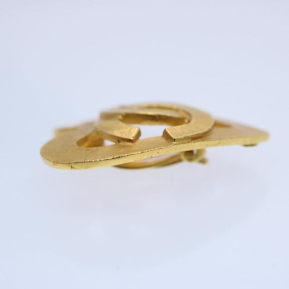 CHANEL heart Earring Gold Tone CC Auth 60077A