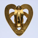 CHANEL heart Earring Gold Tone CC Auth 60077A-9