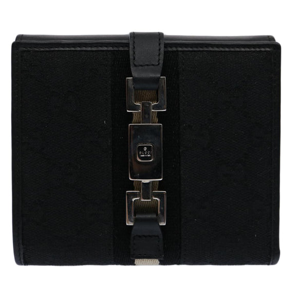 GUCCI GG Canvas Sherry Line Jackie Wallet Black White Auth 60081V