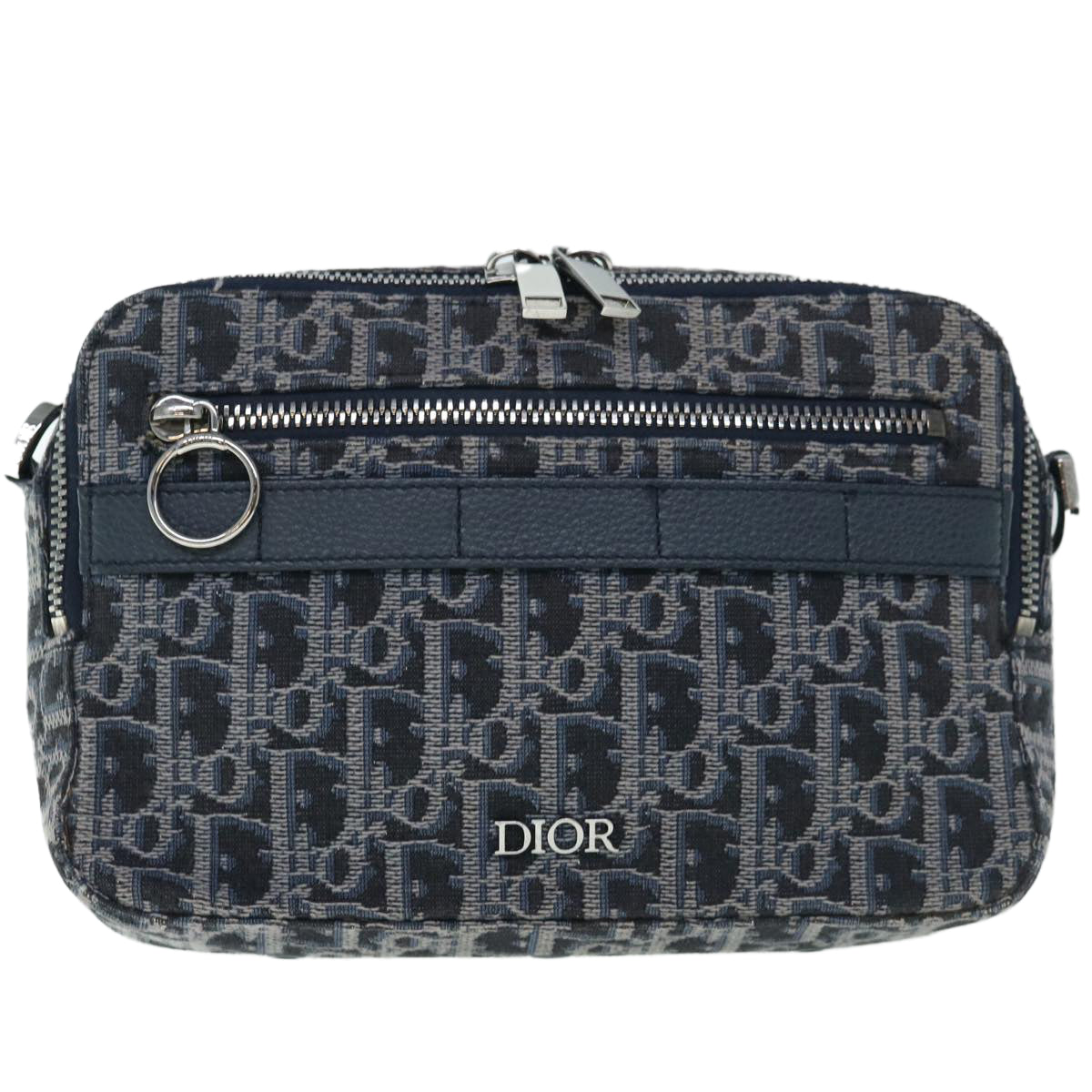 Christian Dior Trotter Canvas Shoulder Bag Navy Auth 60082A