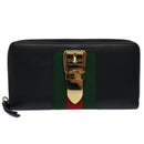 GUCCI Silvi Web Sherry Line Long Wallet Leather Black Red 476083 Auth 60085AV-13