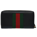 GUCCI Silvi Web Sherry Line Long Wallet Leather Black Red 476083 Auth 60085AV-2