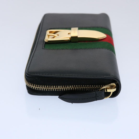 GUCCI Silvi Web Sherry Line Long Wallet Leather Black Red 476083 Auth 60085AV