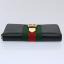 GUCCI Silvi Web Sherry Line Long Wallet Leather Black Red 476083 Auth 60085AV-6