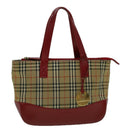 BURBERRY Nova Check Hand Bag Canvas Beige Red Auth 60179-1