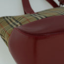BURBERRY Nova Check Hand Bag Canvas Beige Red Auth 60179-9