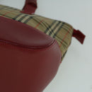 BURBERRY Nova Check Hand Bag Canvas Beige Red Auth 60179-14
