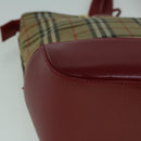 BURBERRY Nova Check Hand Bag Canvas Beige Red Auth 60179-15