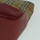 BURBERRY Nova Check Hand Bag Canvas Beige Red Auth 60179-16