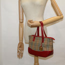 BURBERRY Nova Check Hand Bag Canvas Beige Red Auth 60179-21