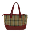 BURBERRY Nova Check Hand Bag Canvas Beige Red Auth 60179-2