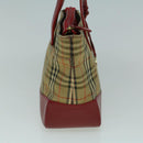 BURBERRY Nova Check Hand Bag Canvas Beige Red Auth 60179-3
