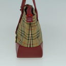 BURBERRY Nova Check Hand Bag Canvas Beige Red Auth 60179-4