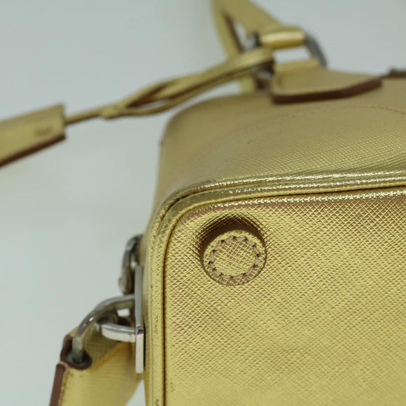 PRADA Hand Bag Safiano leather Gold Auth 60231A