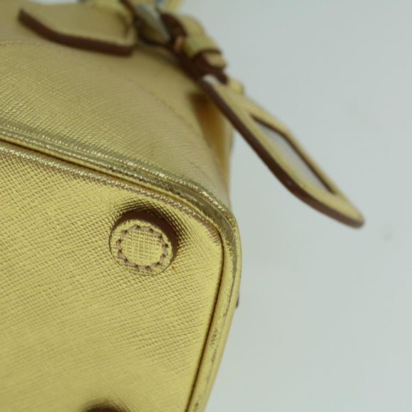 PRADA Hand Bag Safiano leather Gold Auth 60231A